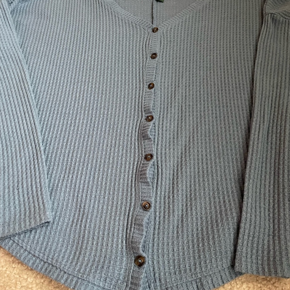 Wild Fable Textured Blue Knit Button-Up Sweater - Picture 3 of 5